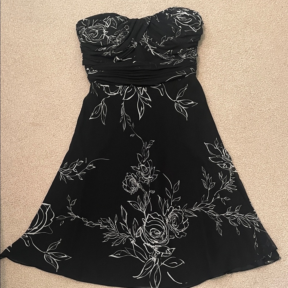 WHBM Strapless Rose Chiffon Dress